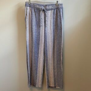 Old Navy Linen Blend Blue & White Striped Pants Size S Coastal Beachy Nautical